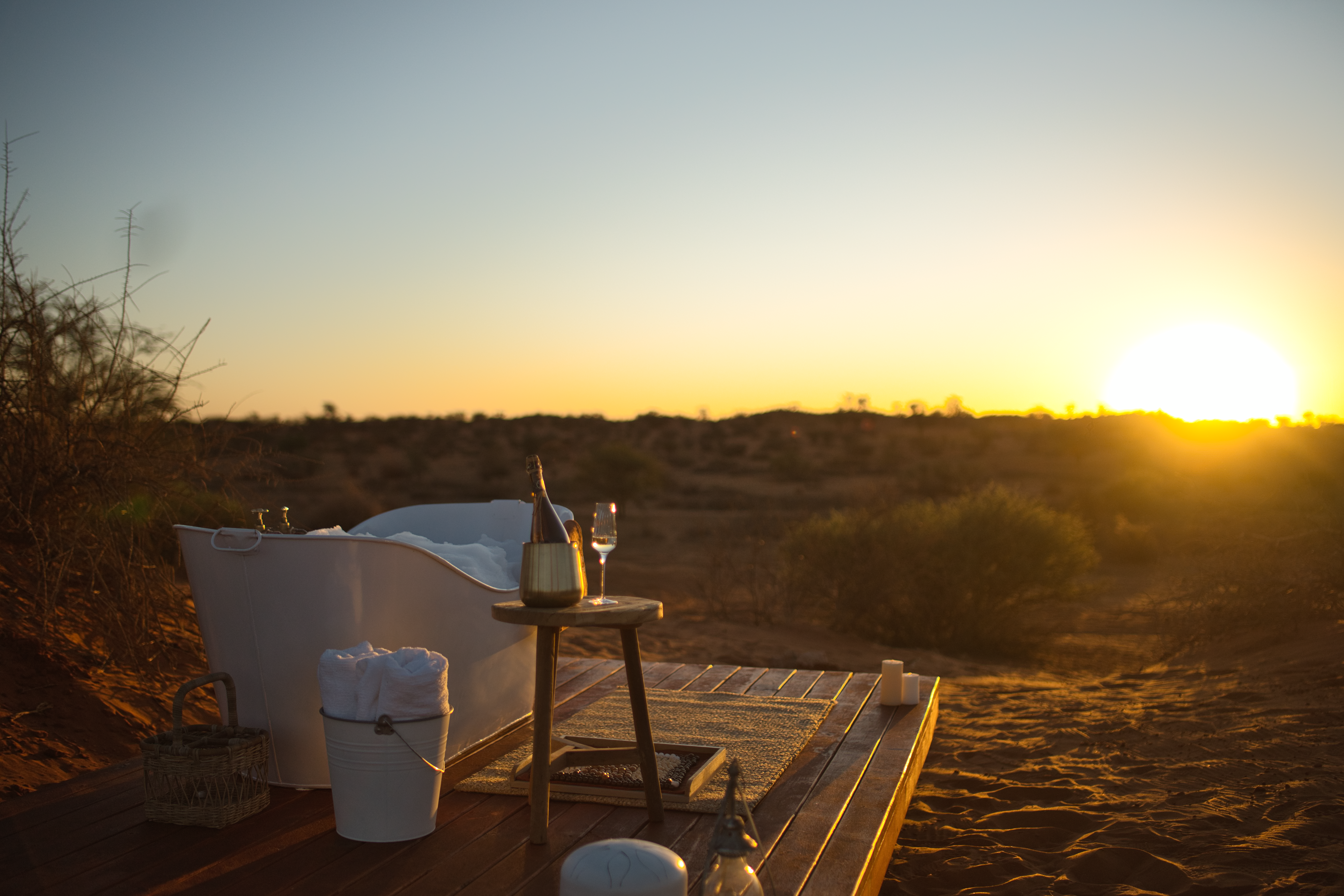 Reverie Kalahari Pod, Sonnenuntergang, Namibia